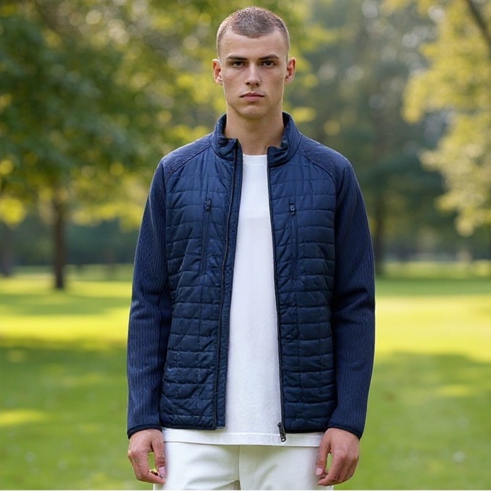 Fennec Highly Evolved Quilted/Ribbed Golf Jacket in Navy Size Large